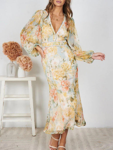 Aurohaya Long Slim Fit Tuxedo Midi Dress Yellow