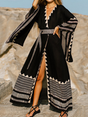 Aurohaya Black Bohemia Slit Long Sleeve Beach Cover Up Black One size