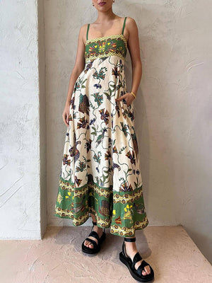 Aurohaya Sun Drenched Unique Print Smocked Back Pocketed Dress Multicolor