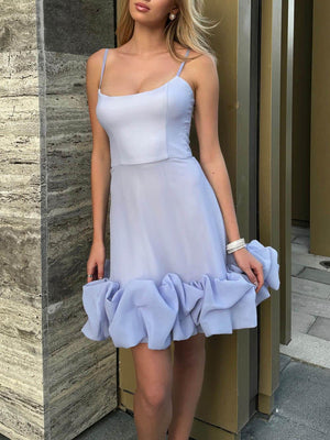 Aurohaya Flounce Bustier Mini Dress Blue