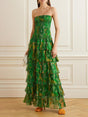 Aurohaya Strapless Layered Bandeau Floral Print Maxi Dress Green