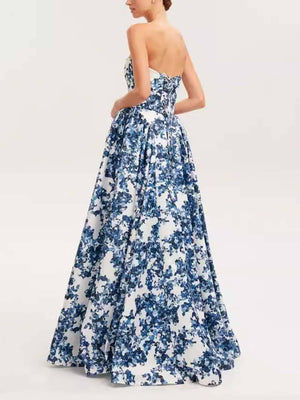 Aurohaya Elegant Strapless Printed String Maxi Dress