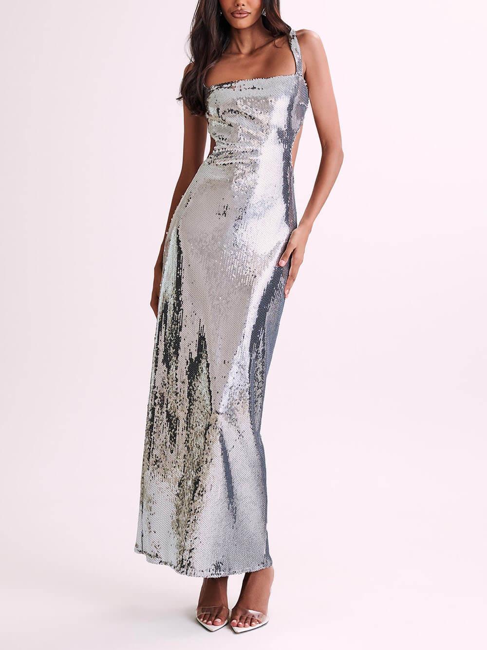 Aurohaya Sequin Cut Out Maxi Dress