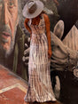 Aurohaya Tie-dye Print Back Lace-up Stretch Maxi Dress Gray