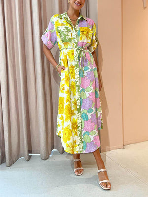 Aurohaya Multicolor Paneled Shirt-Style Midi Dress Multicolor