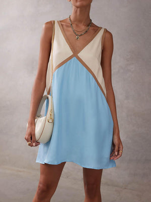 Aurohaya Elegant Contrast Color Stitching Mini Dress
