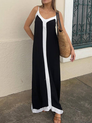 Aurohaya Colorblock Suspender Midi Dress Black