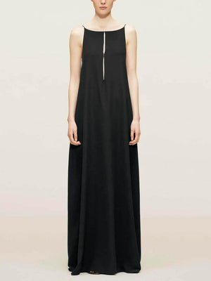 Aurohaya Elegant Hollow Backless Maxi Dress Black