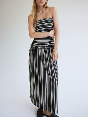 Aurohaya Bandeau With Gathered Seams Flared Hem Dress Black
