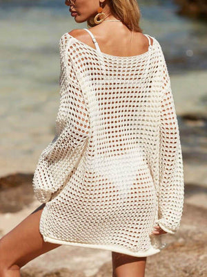 Aurohaya Knitted Cutout Beach Bikini Sun Protection Cover-Up
