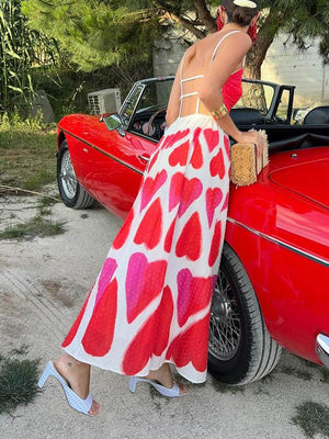 Aurohaya Elegant Painted Hearts Printed Maxi Dress