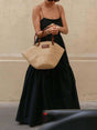 Aurohaya Classic Pleated Solid Backless Maxi Dress Black