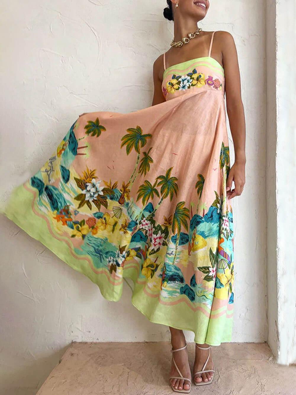 Aurohaya Sling Printed Casual Midi Dress