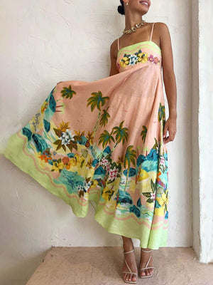 Aurohaya Sling Printed Casual Midi Dress
