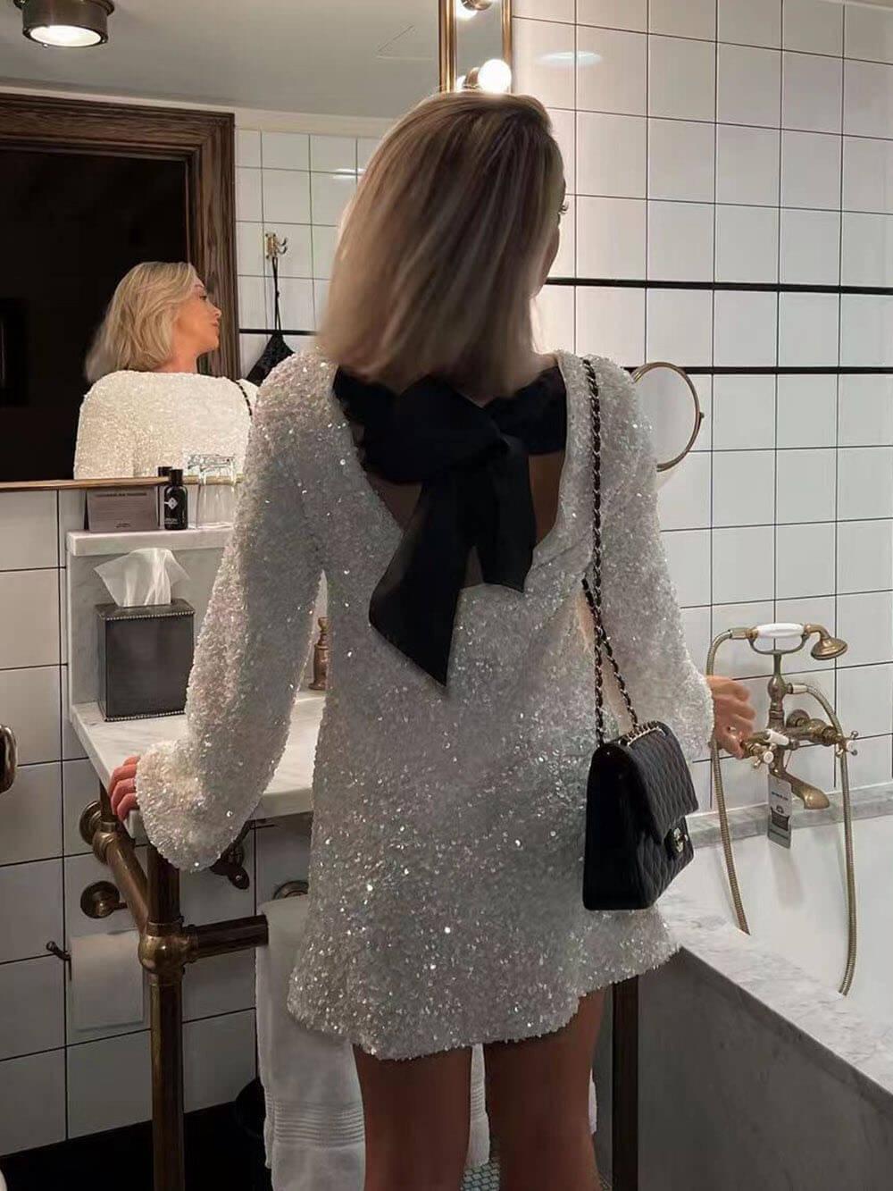 Aurohaya Sequined Tie-back Dress
