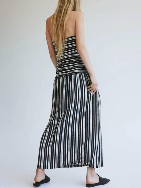 Aurohaya Bandeau With Gathered Seams Flared Hem Dress