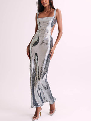 Aurohaya Sequin Cut Out Maxi Dress