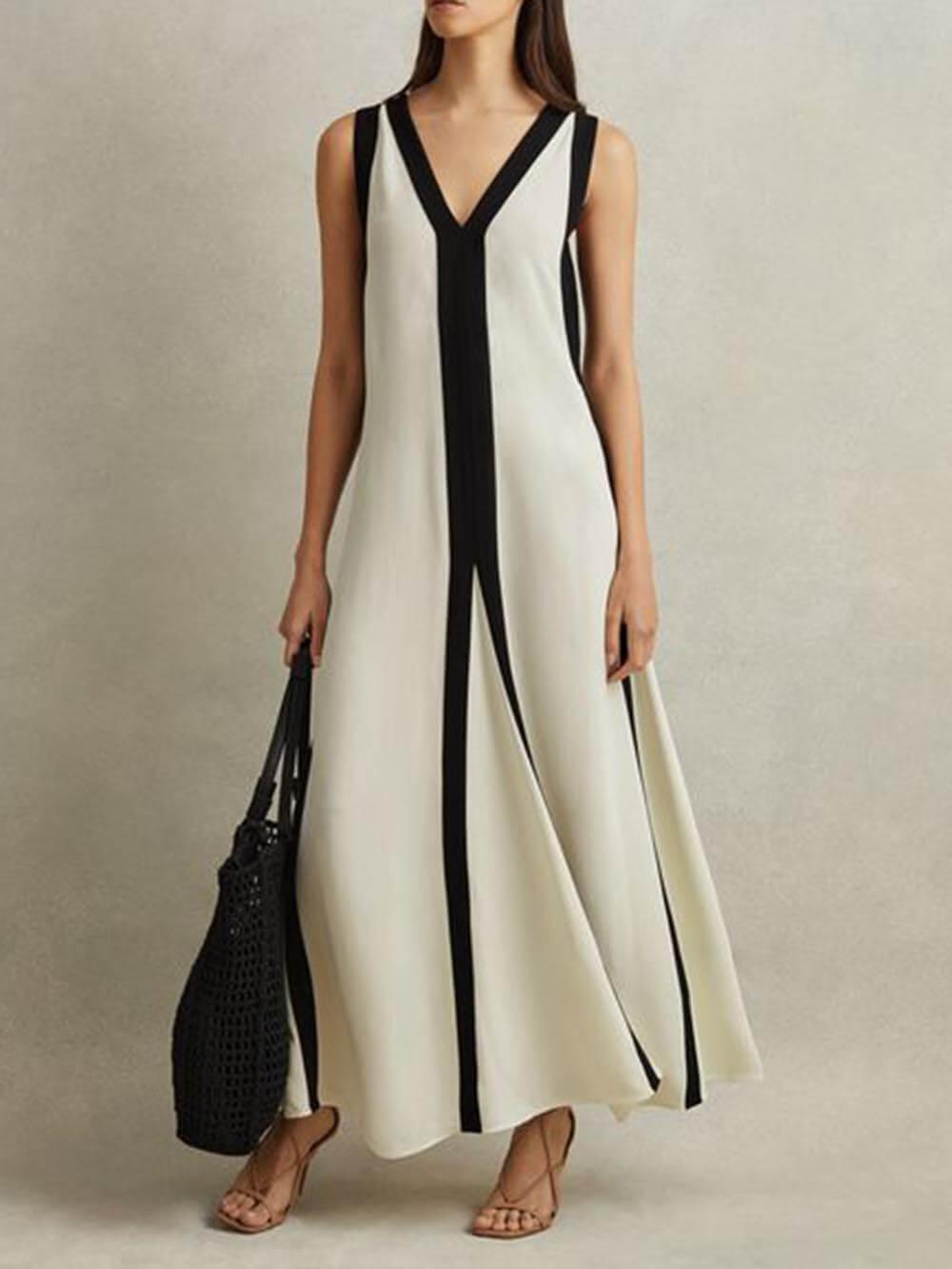 Aurohaya Reversible Style Colorblock A-Line Maxi Dress