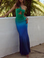 Aurohaya Marine Ombre Asymmetric Neck Evening Gown Maxi Dress Green