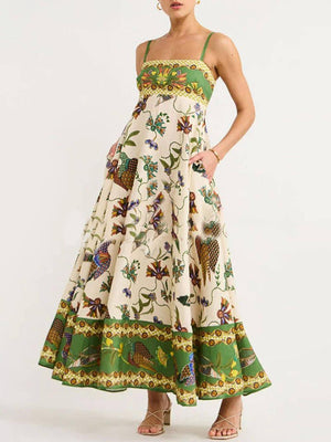 Aurohaya Sun Drenched Unique Print Smocked Back Pocketed Dress