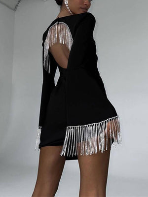Aurohaya Party Time Imitation Diamond Chain Backless Mini Dress