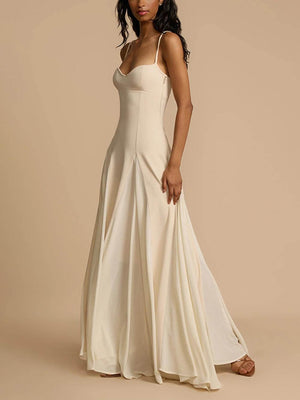 Aurohaya Elegant Patchwork Sling Long Swing Holiday Maxi Dress