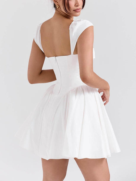 Aurohaya Exquisite V-Neck Pleated Waist Mini Dress