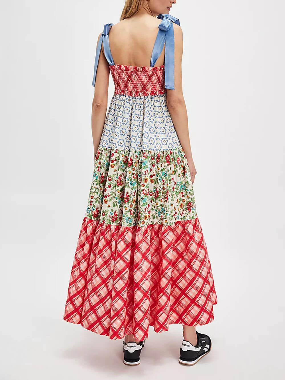 Aurohaya Classic French Fashion Floral Print Slip Dress