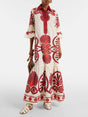 Aurohaya Classic Unique Ethnic Print Button Decoration Loose Maxi Dress Red