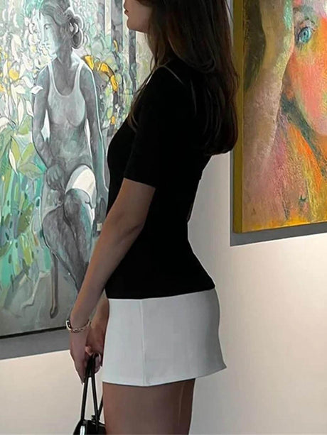 Aurohaya Fashion Casual Contrast Patchwork Slim Mini Dress