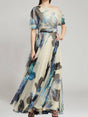 Aurohaya Bohemian Holiday Style Strappy Lolita Skirt Print Dress Blue