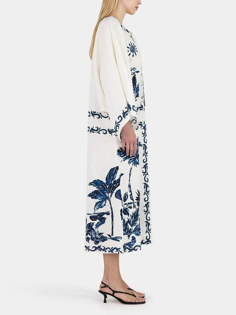 Aurohaya Vintage Hawaiian Print Sequined Oversized Loose Midi Dress