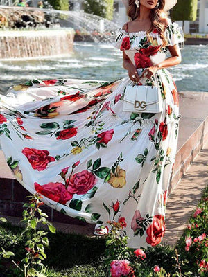 Aurohaya Fashion One Shoulder Printed Resort Maxi Dress