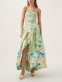Aurohaya Elegant Tube Top Violette Printed Bubble Hem Maxi Dress Green