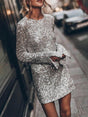 Aurohaya Sequined Personality Casual Long-Sleeved Hip-Hugging Mini Dress Silver