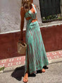 Aurohaya Unique Tie-dye Print Cutout Design Slit Stretch Dress Blue