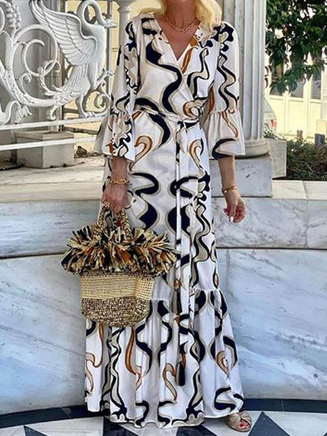 Aurohaya Elegant Ethnic Print Slim-Fit Halter Neck Maxi Dress