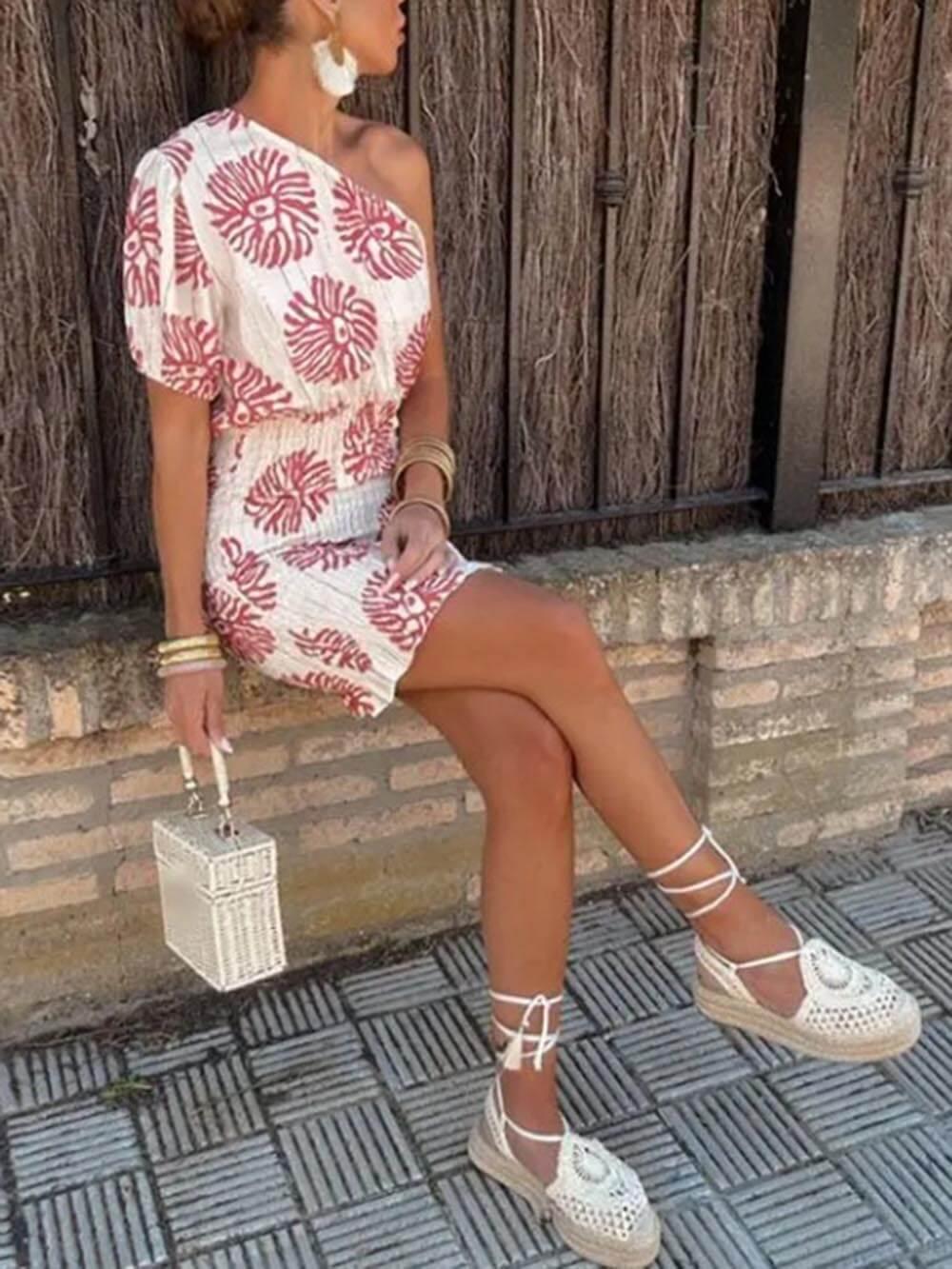 Aurohaya Modern Printed Wave Tube-Top Mini Dress