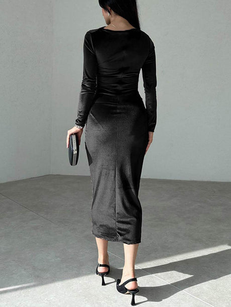 Aurohaya Fashion Solid Color Slim Fit Pleated Dress