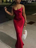 Elegant Satin Backless Spaghetti Strap Maxi Dress