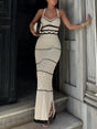 Aurohaya Exquisite Hollow Contrast Color French Suspenders Slim Hip-Hugging Maxi Dress White