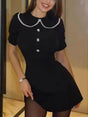Aurohaya Sweet Lace Trim With A-Line Mini Dress Black