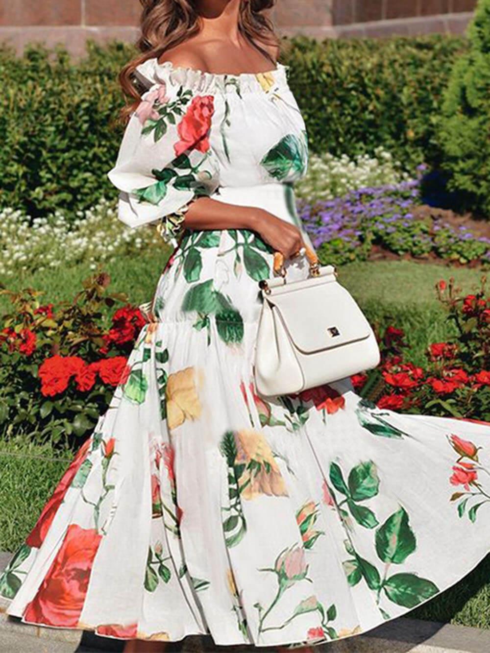 Aurohaya Fashion One Shoulder Printed Resort Maxi Dress