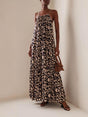 Aurohaya Fashionable Design Printed Backless Holiday Style Suspender Maxi Dress Black