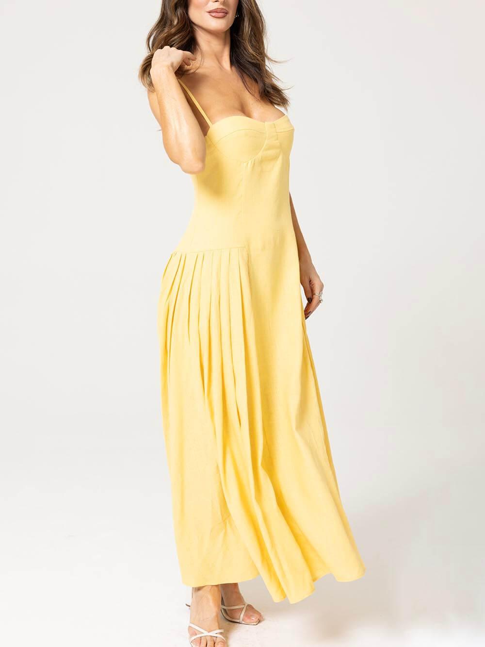 Aurohaya Elegant Pleated Halter Backless Dora Midi Dress