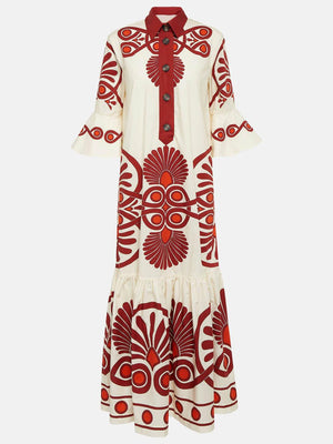 Aurohaya Classic Unique Ethnic Print Button Decoration Loose Maxi Dress