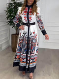 Unique Ethnic Pattern Print Loose Waist Maxi Dress