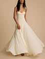Aurohaya Elegant Patchwork Sling Long Swing Holiday Maxi Dress White