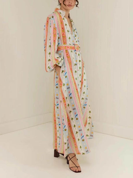 Aurohaya Unique Personalized Printed Casual Linen Cardigan Maxi Dress