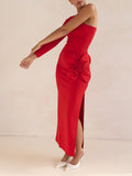 Exquisite One-Shoulder Neckline Flower Decoration Side Slit Prom Maxi Dress